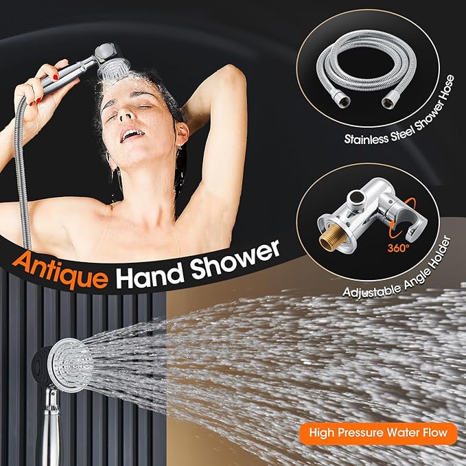 Shower System with Rain Shower Head, Handheld Spray, Rough-in Valve and Trim Kit 9 Inch Bathroom Luxury Rain Mixer Shower Complete Combo Set Wall Mounted High Pressure Shower Faucet Set Chrome