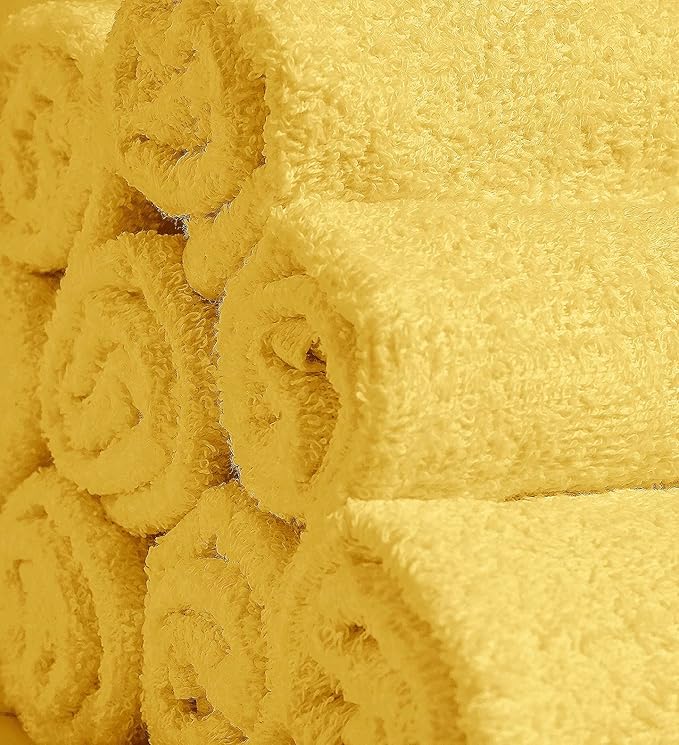 Softolle 100% Cotton Washcloths 60 Pack (12x12 Inches) Soft, Highly Absorbent Washcloth, Face Towels, Wash Cloths for Face, Ring Spun, Bulk Pack (Yellow)
