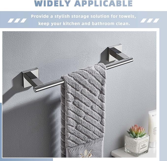 Hand Towel Bar 14", Suyar SUS304 Stainless Steel Shower Towel Holder, Bathroom Kitchen Closet Cabinet Washcloth Rack Wall Mounted, Polished Chrome