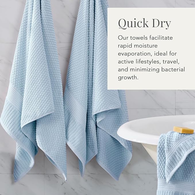 NY Loft 100% Cotton Bath Towel 4 Pack | Super Soft & Absorbent Quick-Dry Bath Towels 30" x 52" |Textured and Durable Cotton | Trinity Collection (4 Pack Bath Towel, Chambray Blue)