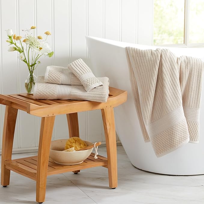 Springtree Home 100% Cotton Bath Towel Set | 6 Piece Set | Absorbent & Quick-Dry Towels | Textured and Durable Cotton | Krista Collection - Beige