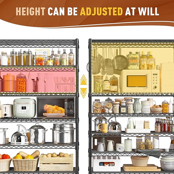 REIBII 71" H Metal Shelves 6 Tier Storage Shelves 1200LBS Adjustable Shelving Units and Wire Shelving Unit Storage Rack Shelf Metal Shelving, 71" H x 29" W x 14" D