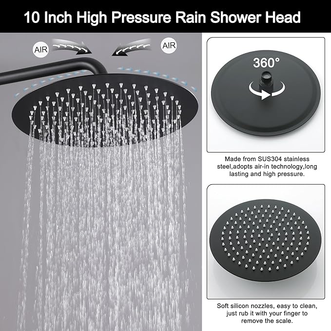 RBROHANT Freestanding Outdoor Shower Black, Height Adjustable Outside Showers for Backyard Garden Pool Beach, Outdoor Shower Fixtures with 10” Rain Shower Head and Handheld, Matte Black, JK0316