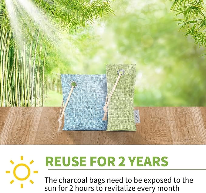 CLEVAST 16 Pack Activated Bamboo Charcoal Air Purifying Bags(8x100g, 8x50g), Natural Fresh Odor Absorber, Deodorizer and Moisture Eliminator, Air Purifier Bags for Home, Closet, Car Air freshener