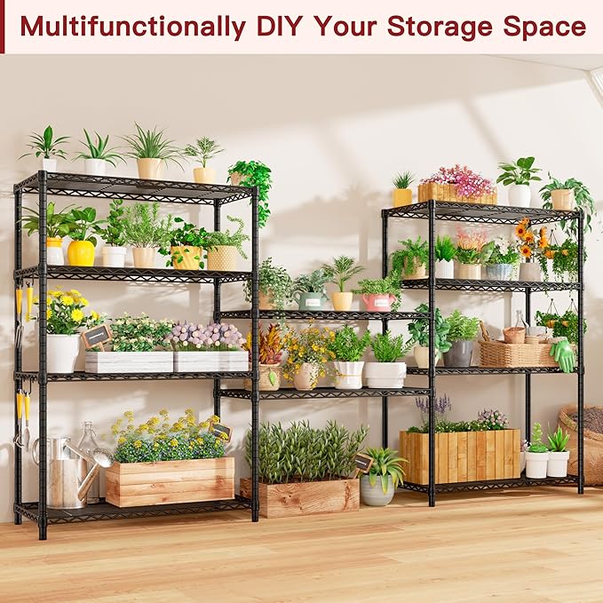PrimeZone Wire Metal Storage Shelves - 5 Tier Adjustable NSF Certified Heavy Duty Garage Shelving Unit Organizer Rack, Steel Utility Shelf for Kitchen, Pantry, 35.5" W x 14" D x 72" H, Black, 2 Packs