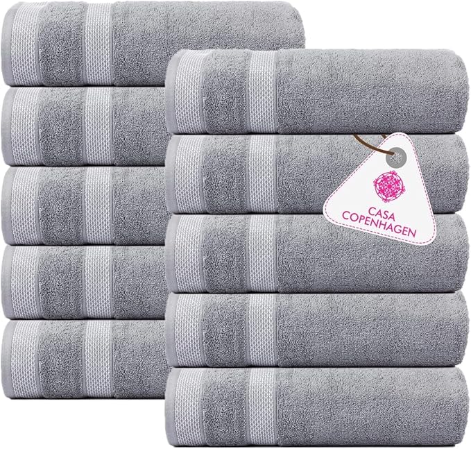 CASA COPENHAGEN, Designed in Denmark, 600 GSM, Hand Towels 16x28 Inches, Set of 10 - Grey Violet, Super Soft and Absorbent, Egyptian Cotton Towels for Bathroom & Kitchen