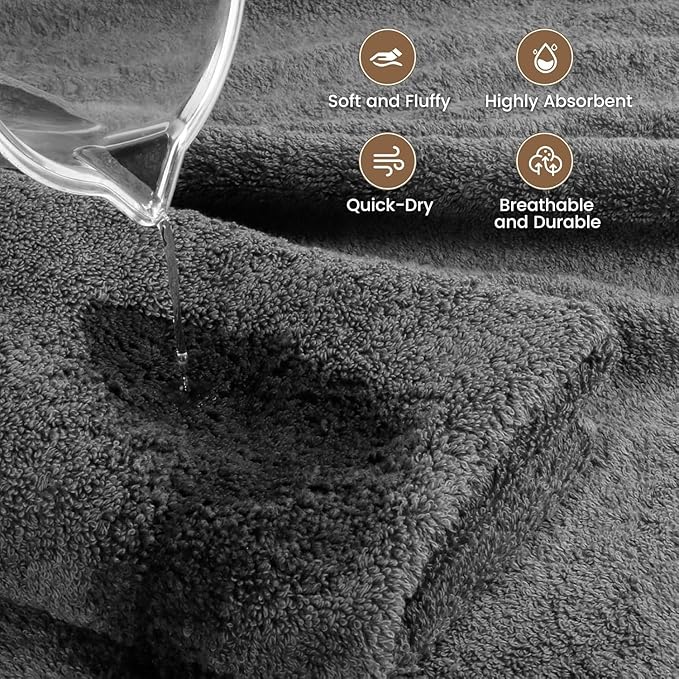 SEMAXE Grey Bath Towels Set of 4, 100% Cotton Luxury Bathroom Towels, Soft, Absorbent, and Quick-Drying, 55"x27", Perfect for Hotels, Gyms, and Spas