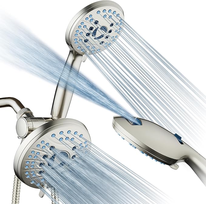 Hotel Spa AquaCare As-Seen-On-TV High Pressure Handheld & Rain 50-mode 3-way Shower Head Combo with Anti-clog Jets, 2-mode Tub & Pet Power Wash, Extra Wall Bracket, 6 ft. Hose, Nickel Finish