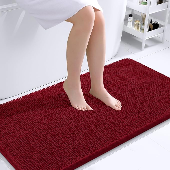 OLANLY Bathroom Rugs 44x24, Extra Soft Absorbent Chenille Bath Rugs, Rubber Backing Quick Dry, Machine Washable Bath Mats for Bathroom Floor, Tub and Shower, Home Decor Accessories, Red