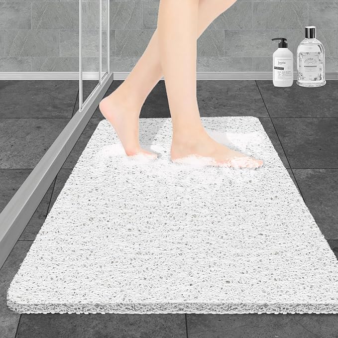 Joyhalo Shower Mats for Showers Anti Slip for Elderly, 32'' x 24'' Non Slip Bath Mat for Inside Shower, Bath Tub Mats for Bathroom Non Slip for Shower, PVC Loofah Bathroom Mats, White