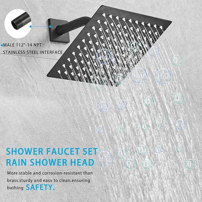Shower Faucet Set Rain Shower System Matte Black with High Pressure 8-Inch Shower Head Handheld Square Shower Head Bathroom Luxury Rain Shower Faucet Shower Complete Combo Kit Wall Mounted