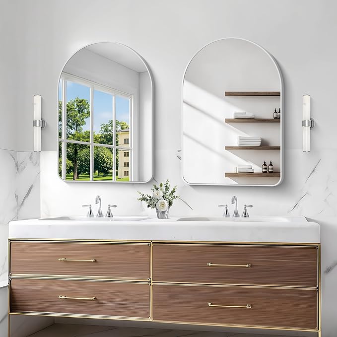 Arched Bathroom Mirror, 26"x38" Silver Arched Mirror for Bathroom, Wall Mounted Mirror, Silver Vanity Wall Mirror w/Metal Frame for Bedroom, Entryway, Living Room, Hanging or Leaning Against Wall