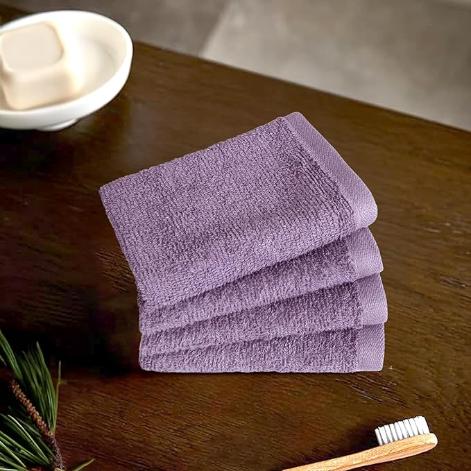 Amazon Basics washcloth for Bathroom, 100% Cotton Extra Absorbent, Fast Drying - Salon Towels, Petal Pink, Lavender, White, 12 x 12 in (Pack of 144)