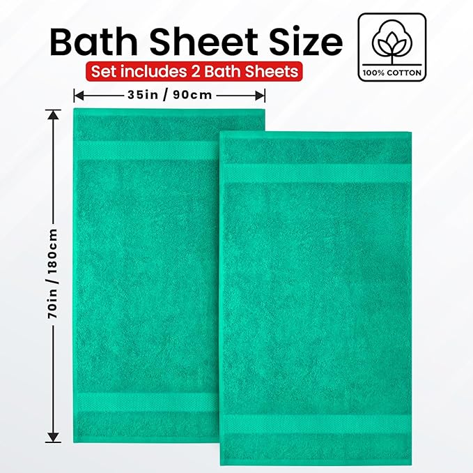 Infinitee Xclusives– Luxury Bath Sheets Towels – 2 Pack 600 GSM (35X70 Inches)– 100% Ring Spun Cotton Large Bath Towels for Bathroom (Vivid Green, Bath Sheet Pack of 2)