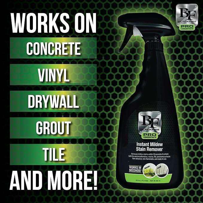 BLACKFIRE Pro Concentrate Instant Mildew Stain Remover Spray | Professional Grade, Rapid Action, No-Scrub Formula, Safe to Use on Multiple Surfaces | Great for Home, Bathroom & Shower Cleaning | 16 oz