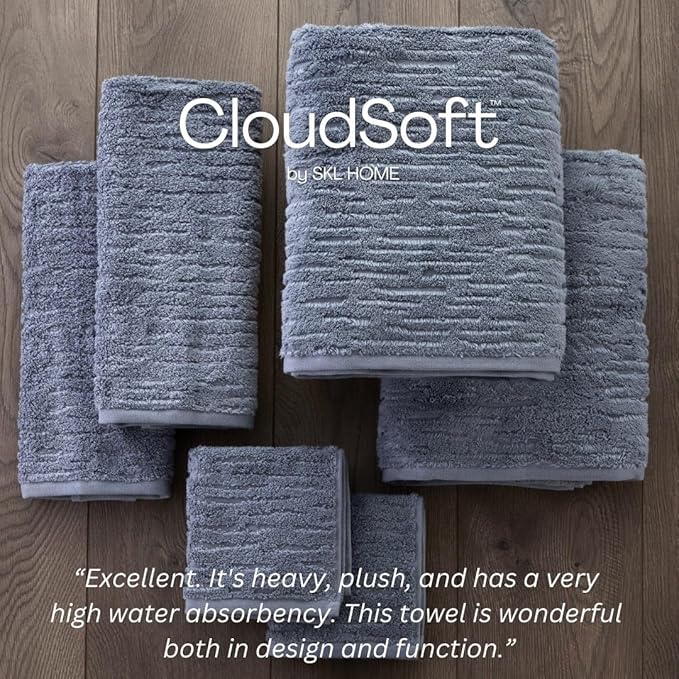 SKL Home CloudSoft Cotton Luxury 2-Piece Hand Towel Set, Smoke Blue