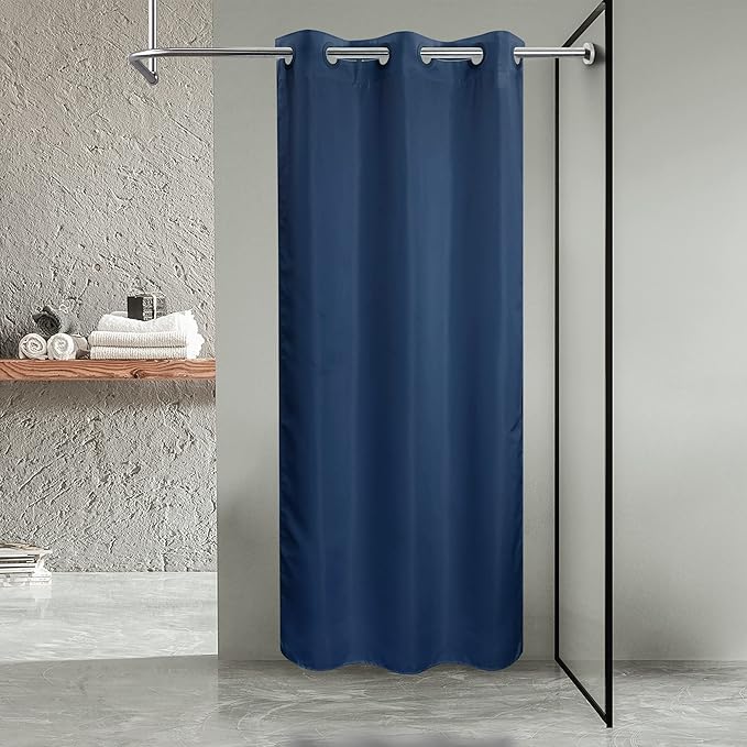 River Dream Stall Size No Hook Navy Blue Shower Curtain Soft Microfiber - 36" Wide Small Fabric Shower Curtain Set for Narrow Stall, Waterproof & Washable, Bottom Magnets, Navy Blue, 36x74