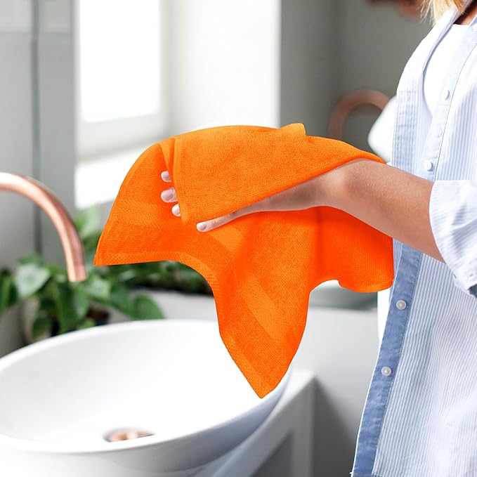GLAMBURG Ultra Soft 6-Piece Hand Towel Set 16x28-100% Ringspun Cotton - Durable & Highly Absorbent Hand Towels - Ideal for use in Bathroom, Kitchen, Gym, Spa & General Cleaning - Orange