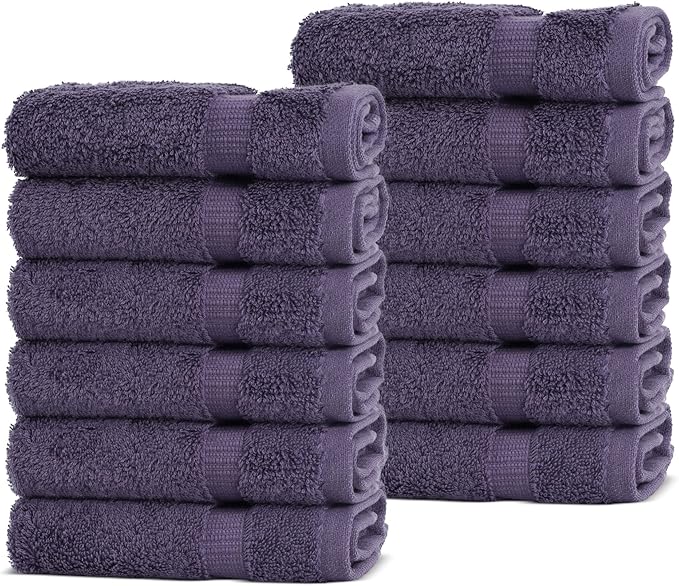 Chakir Turkish Linens | Hotel & Spa Quality 100% Cotton Premium Turkish Towels | Soft & Absorbent (12-Piece Washcloths, Plum)