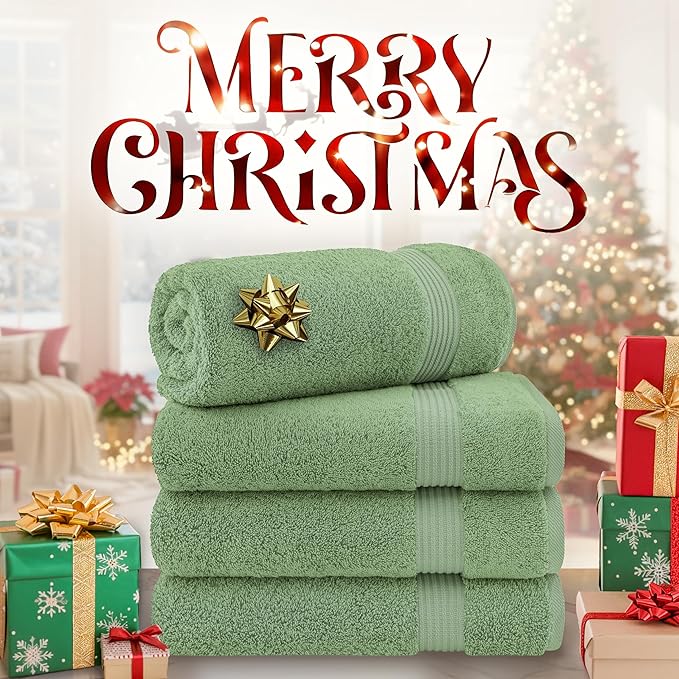 Cotton Paradise 4 Piece Turkish Bath Towels for Bathroom, Extra Large Soft Plush Towels Bathroom Set, Sage Green