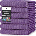 Homaxy Premium Kitchen Towels(18”x 28”, 6 Pack), Large Cotton Kitchen Hand Towels, Flat and Terry Dish Towels, 380 GSM Highly Absorbent Tea Towel Set with Hanging Loop, Purple