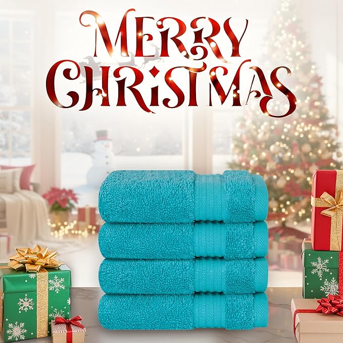 Cotton Paradise 100% Cotton Turkish Washcloth Set for Bathroom, 4 Piece Soft Absorbent Small Hand Face Towels Wash Rags, Aqua Blue