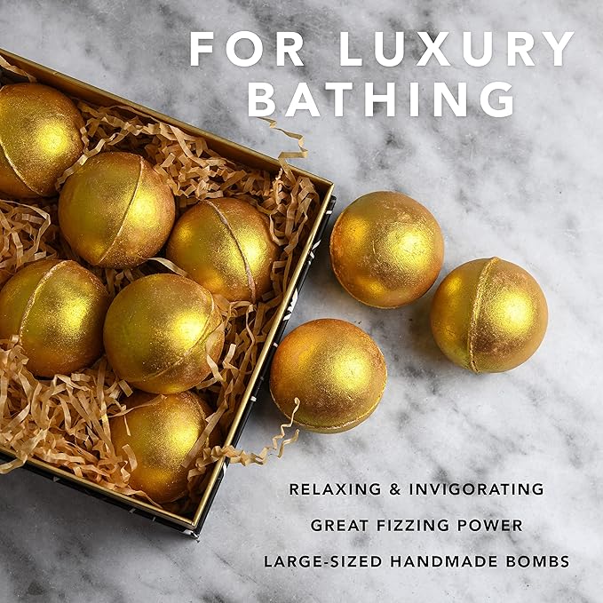 Christmas Gifts, 24K Gold Bath Bombs Set, Deluxe Marble Bath Bomb Gift Set, 9 Bath Bombs for Women & Men, Perfect for Bubble & Spa Bath, Natural Scents, Vanilla Coconut, Lavender, Jasmine & More