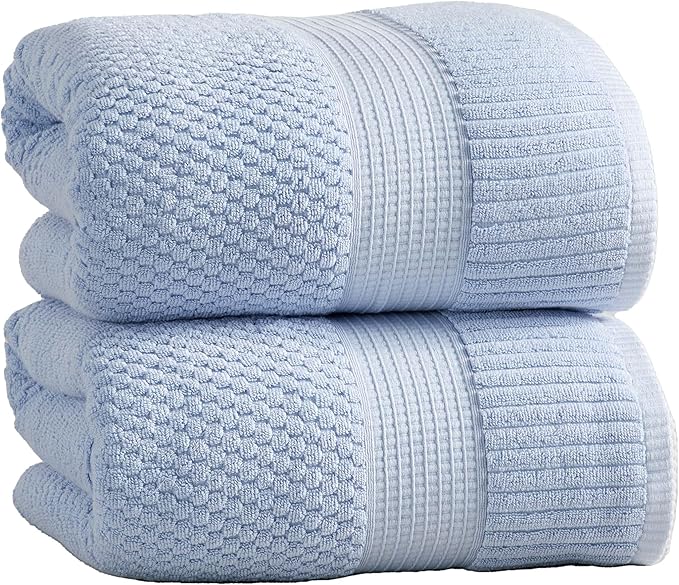 NY Loft 2 Pack Bath Sheet Towel Set | 100% Cotton | Absorbent Quick-Dry Oversize Bath Towels | Textured and Durable Cotton | Chambray Blue