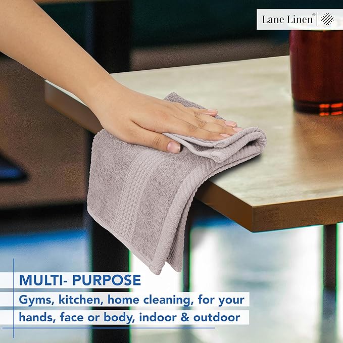 LANE LINEN Hand Towel Set of 6 PC (16"x28") - Turkish Cotton Hand Towel Set - Reinforced Edges, Quick Dry, Soft & Highly Absorbent - Oeko TEX Certified - Mininmal Linting After 3 Washes - Platinum
