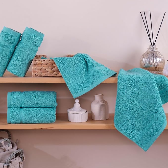 Teal Turquoise Washcloth Linen Set Premium Original Turkish Cotton, Hotel Quality for Maximum Softness & Absorbency for Face, Hand, Kitchen & Cleaning