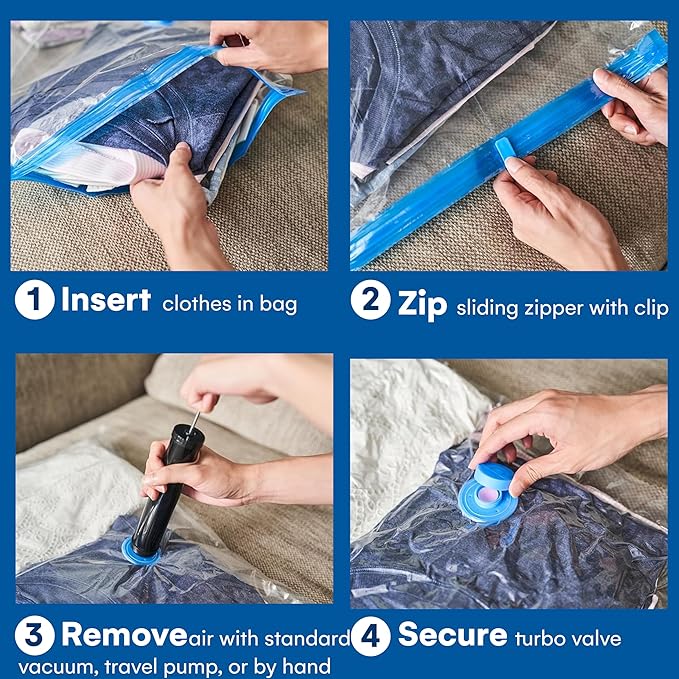 12 Pack Variety Vacuum Storage Bags for Comforters, Blankets & Clothes – Vacuum Sealed Compression Bags with Hand Pump – Space Saver Storage Bags for Bedding, Moving, Travel & Organization (6S & 6L)