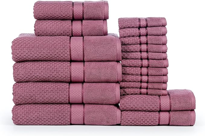 Ample Decor 100% Cotton 18 Pcs Bathroom Towel Set, Luxury Bath Towels for Bathroom - 4 Bath Towels, 4 Hand Towels, 10 Washcloths - Grape Purple