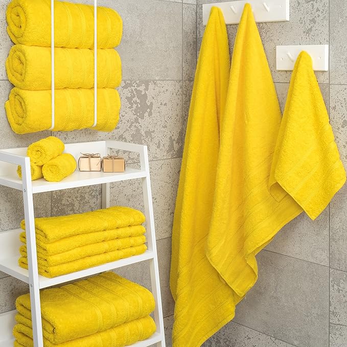 American Soft Linen Luxury 4 Piece Bath Towel Set, 600 GSM 100% Cotton Turkish Bath Towels for Bathroom, 27x54 in Extra Large Bathroom Shower Towels, Yellow
