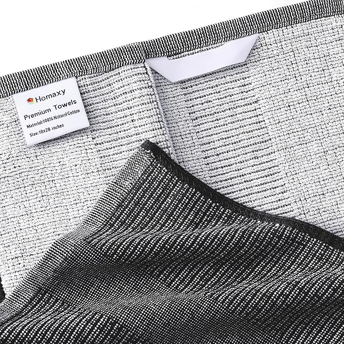 Homaxy Premium Kitchen Towels(18”x 28”, 8 Pack), Large Cotton Kitchen Hand Towels, Flat and Terry Dish Towels, 380 GSM Highly Absorbent Tea Towel Set with Hanging Loop, Black