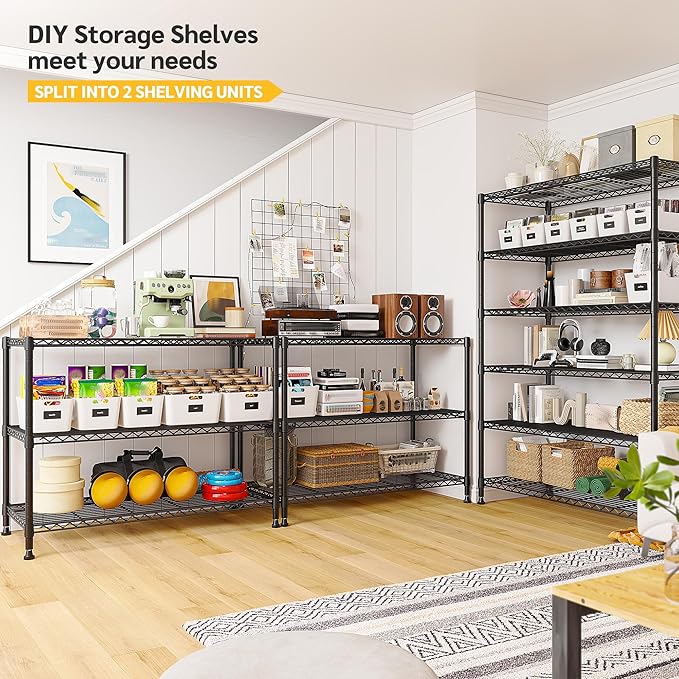 REIBII 75''H Storage Shelves Metal Shelving Unit, 6 Tier Wire Shelving for Pantry Shelves Adjustable 1200LBS Garage Shelving Heavy Duty Storage Rack for Kitchen Garage, 35.4''W*75''H*15.7" D