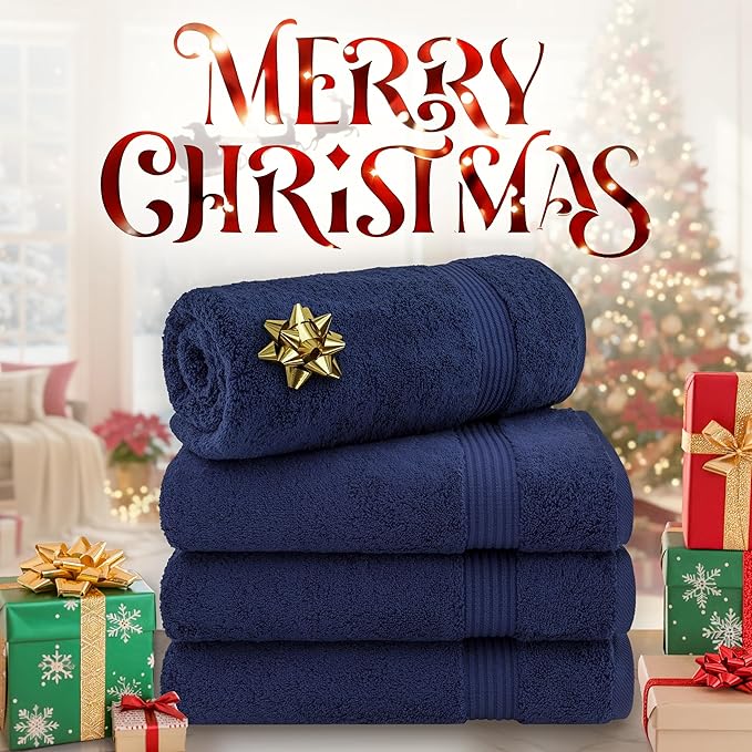 Cotton Paradise 4 Piece Turkish Bath Towels for Bathroom, 100% Cotton Extra Large Soft Plush Towels Bathroom Set, Navy Blue