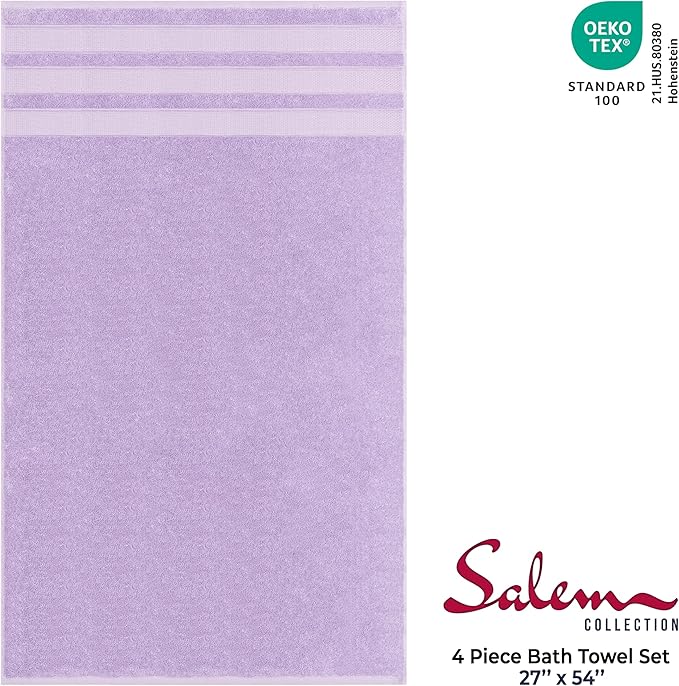American Soft Linen Salem 100% Cotton Turkish 4 Piece Bath Towels for Bathroom, 600 GSM Soft Absorbent Quick Dry Bath Towel Set, Lilac