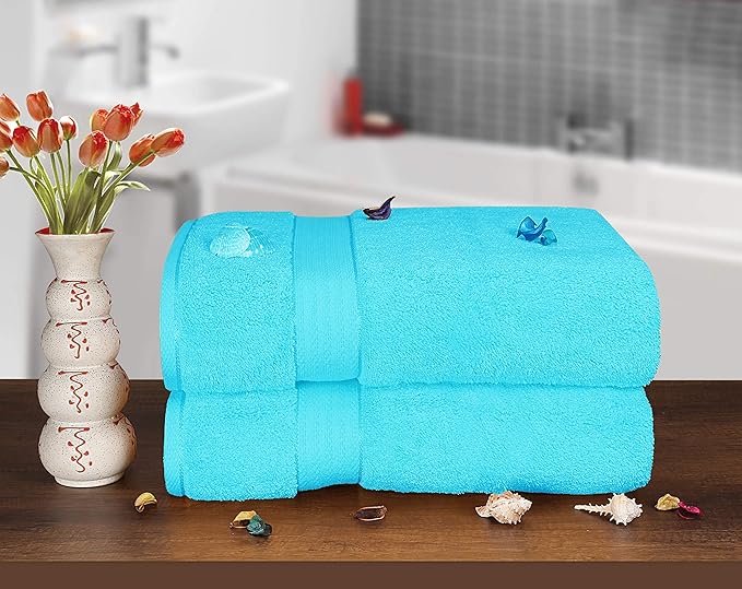 GLAMBURG 700 GSM Premium Oversized Extra Large Cotton 2 Pack Bath Sheet 35x70-100% Combed Cotton - Luxury Hotel & Spa Quality - Durable Ultra Soft Highly Absorbent - Turquoise Blue