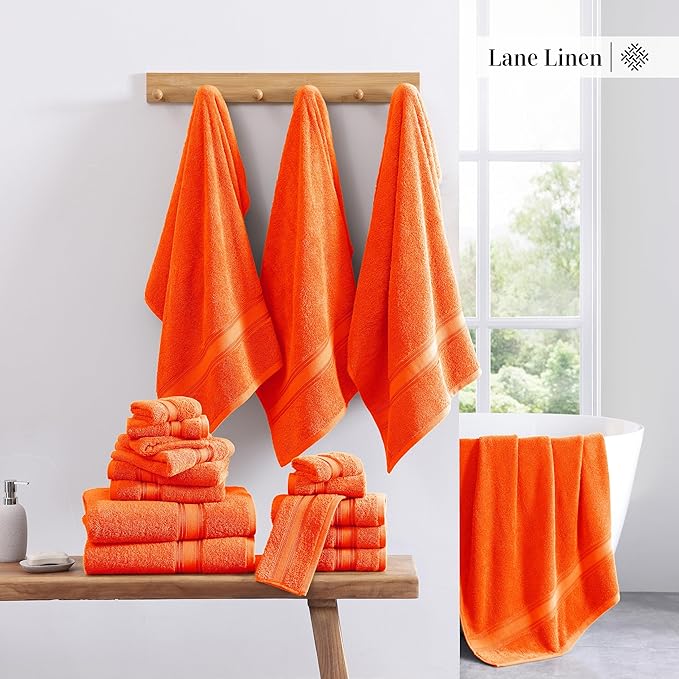 LANE LINEN Luxury 12 Piece Bath Towel Set - 100% Cotton, Rust Color, Absorbent, Quick Dry, Soft, Oeko-Tex Certified, Satisfaction Guarantee