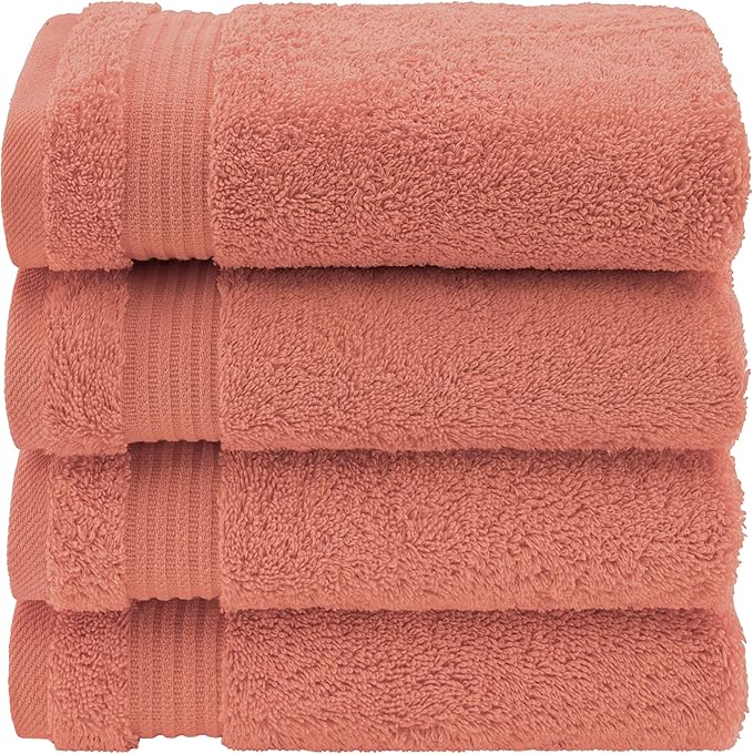 American Veteran Towel, Hand Towels for Bathroom Set of 4, 100% Cotton Turkish Hand Towel Sets, Soft Hand Face Towels, Coral Hand Towels