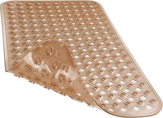 Yimobra Bathtub Mat Non Slip, Super Strong Suction Cups, 27.5"x15.5" Long Shower Mat with Drain Holes, Machine Washable Fast Draining Bath Mats, Bathroom Essentials,Clear Brown