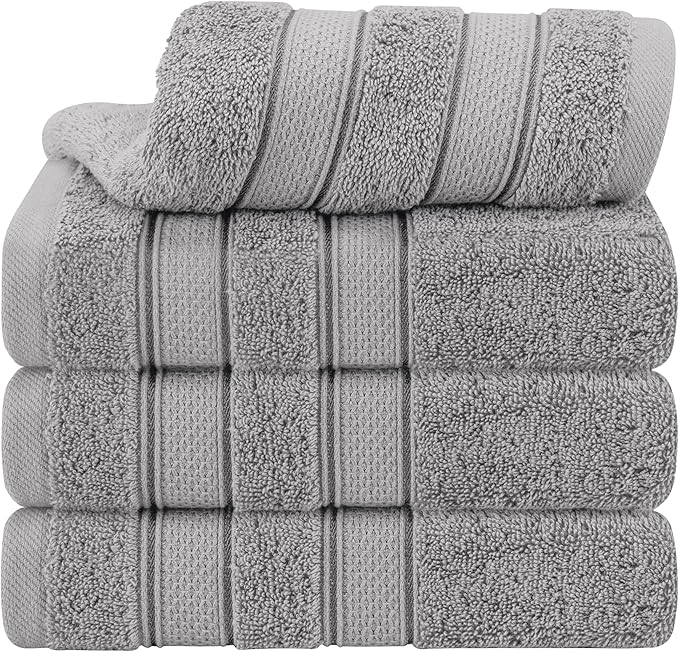American Soft Linen Salem 100% Cotton Turkish 4 Piece Hand Towels for Bathroom, 600 GSM Soft Absorbent Quickdry Hand Face Towel Set, Cool Grey