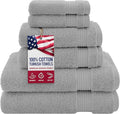 American Veteran Towel, 100% Cotton Turkish 6 Piece Towel Set, Luxury Towels Set of 6 for Bathroom Essentials, 2 Bath Towel 2 Hand Towel 2 Washcloth, Light Grey