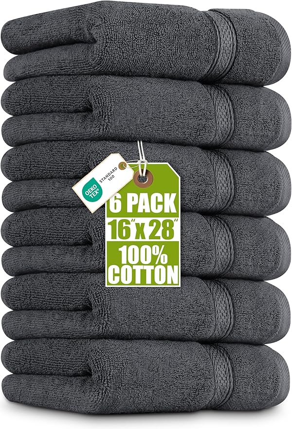 Utopia Towels 6 Pack Premium Hand Towels Set, 16 by 28 inches, 100% Ring Spun Cotton, Ultra Soft and Highly Absorbent 600GSM Towels for Bathroom, Gym, Shower, Hotel, and Spa, Grey