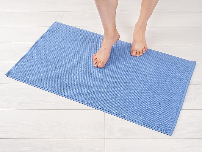 American Soft Linen Bath Rug, 20 in 34 in 100% Cotton Bath Mats Rugs for Bathroom, Slip Reducer Washable Shaggy Form Area Rugs, Sky Blue Bath Rug