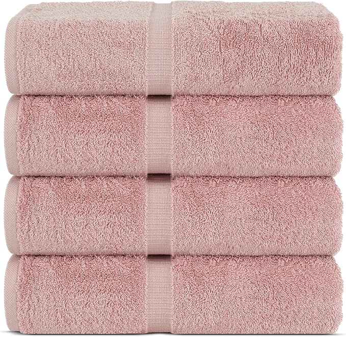 Chakir Turkish Linens 100% Cotton Premium Turkish Towels for Bathroom | 30'' x 60'' Large Bath Towels (4 Piece, Pink)