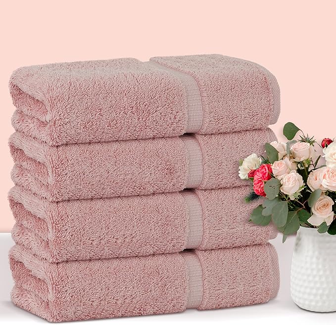 Chakir Turkish Linens 100% Cotton Premium Turkish Towels for Bathroom | 27'' x 54'' (4-Piece Bath Towels - Pink)