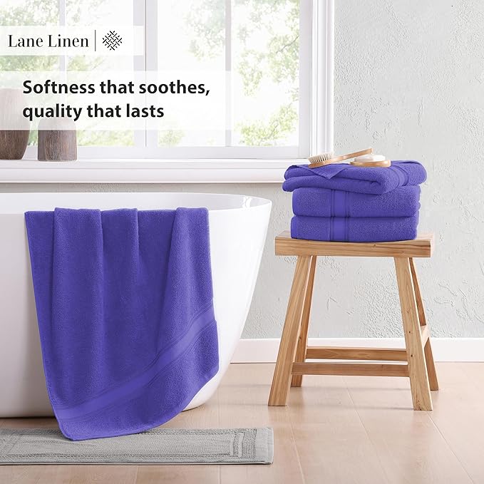 LANE LINEN 100% Cotton 4 Pack Bath Towels Set (30"x60") - Zero Twist, Large Cotton Towels for Bathroom - Quick Dry, Soft & Absorbent Bath Towel Set - Remains Fluffy After Multiple Washes - Blue Irish