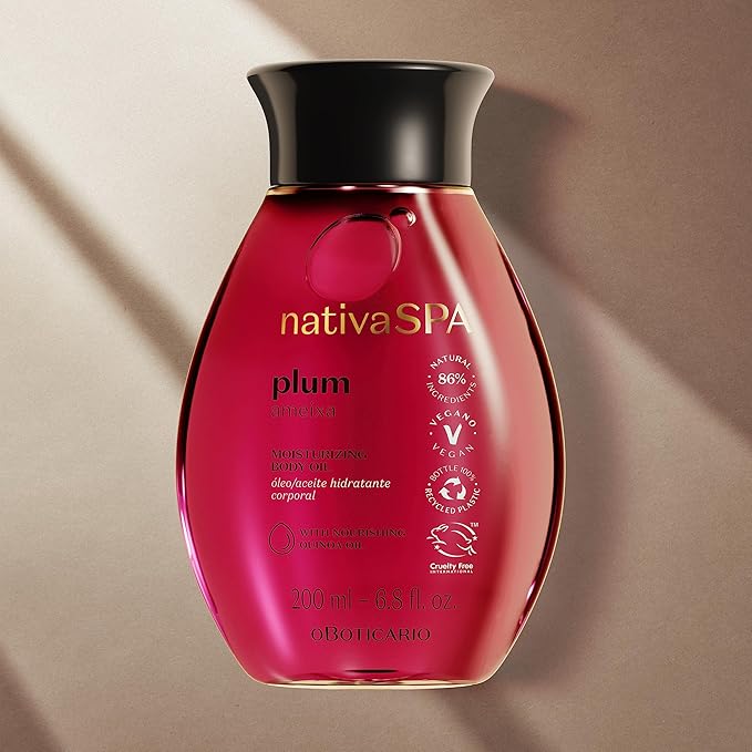 Nativa SPA by O Boticario Plum Body Oil, Enriched with Purified Quinoa Drops to Boost Hydration, 6.8 Ounce