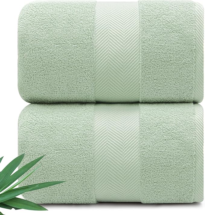 Ultra Soft & Plush Viscose from Bamboo Bath Sheets - 700 GSM Pack of 2 - Extra Large 70x35 in - Super Absorbent & Quick Drying (Eucalyptus Green)